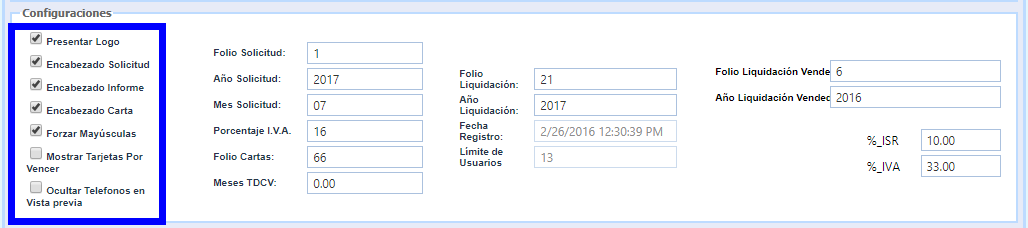 apartado configuración encabezados