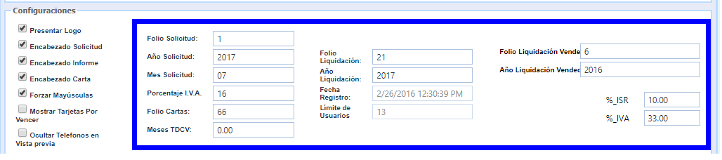 configuración de folios